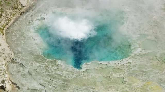 Aerial view mineral rich water Yellowstone Park Wyoming