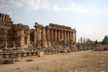 Fototapeta na wymiar Ruins of Bacchus temple of ancient Heliopolis. Baalbek, Bekaa Valley, Lebanon.