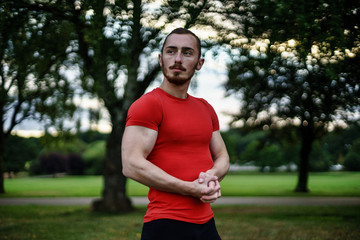 Fototapeta na wymiar Handsome man pose with muscle training