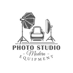 Photo studio label isolated on white background