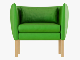 Green leather armchair front view 3d rendering