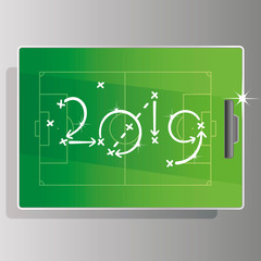 New Year 2019 Soccer strategy goal green board field background