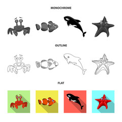 Obraz premium Isolated object of sea and animal logo. Collection of sea and marine stock symbol for web.