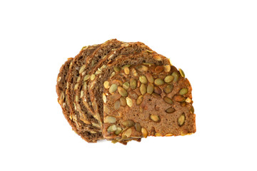 Healthy sliced bread with pumpkin seed, close up, isolated. Top view.