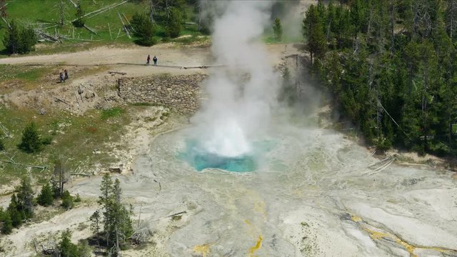 Aerial view Midway geothermal geyser springs Yellowstone Wyoming