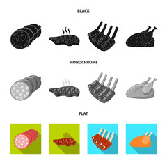 Isolated object of meat and ham sign. Set of meat and cooking stock symbol for web.