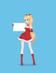 Japanese Asian woman holding white big sign board