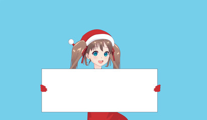 Japanese Asian woman holding white big sign board