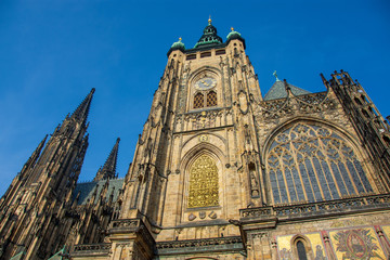 Fototapeta na wymiar Gothic towers of St. Vitus's cathedral, Prague, Czech Republic