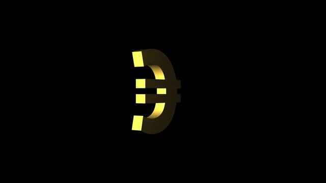 Animated currency golden euro color rotates on a black background