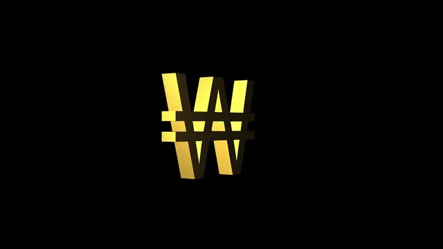 Gold won currency symbol rotate in black background