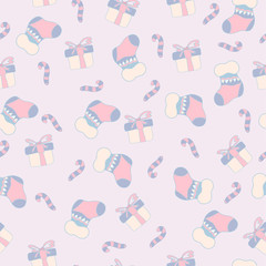 seamless pattern with Santa Claus sock gift