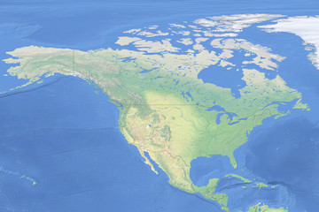 Physical map of North America - detailed topography based on WGS84 coordinate system