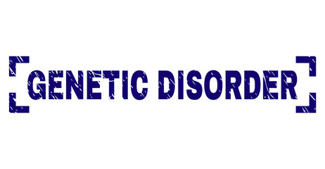 GENETIC DISORDER title seal print with grunge style. Text title is placed between corners. Blue vector rubber print of GENETIC DISORDER with corroded texture.