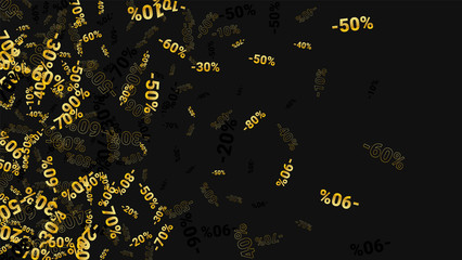 7512400 Percent Sings on Dark Background. Black Poster with Silver Percent Sings and Snowflakes. Vector Discount Sale Background.