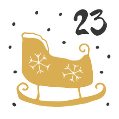 Christmas advent calendar. Hand drawn elements and numbers. Winter holidays calendar card design, Vector illustration