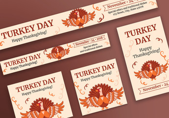 Thanksgiving Web Banner Layouts with Turkey and Spiral Elements