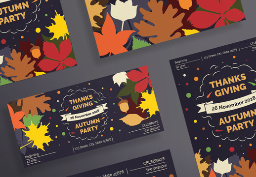 Thanksgiving Flyer Layouts with Colored Leaves and Corn Elements