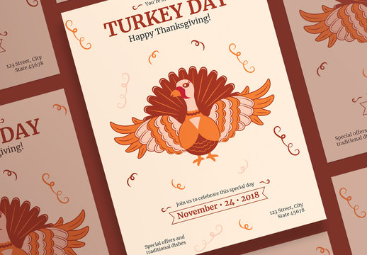 Thanksgiving Poster Layouts with Turkey and Spiral Elements