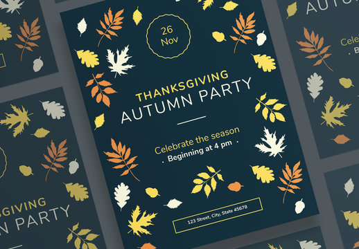 Thanksgiving Poster Layouts with Colored Leaf Elements