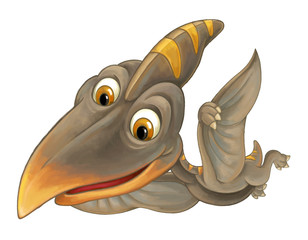 cartoon scene with flying dinosaur - pterodactyl on white background - illustration for children © agaes8080