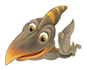 cartoon scene with flying dinosaur - pterodactyl on white background - illustration for children © agaes8080