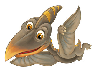 cartoon scene with flying dinosaur - pterodactyl on white background - illustration for children © agaes8080