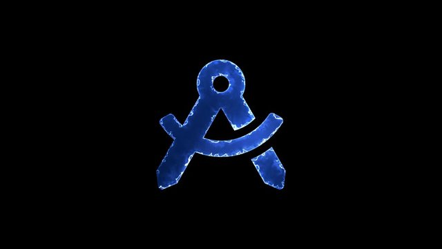 Symbol drafting compass. Blue Electric Glow Storm. looped video. Alpha channel black