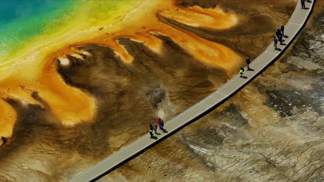 Aerial view Grand Prismatic Spring mineral water USA