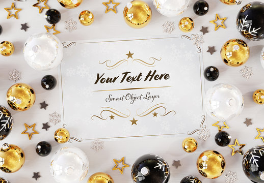 Christmas Card with Ornaments Mockup