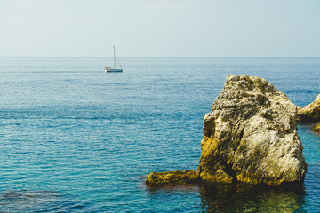 Croatian bay boat in horizon