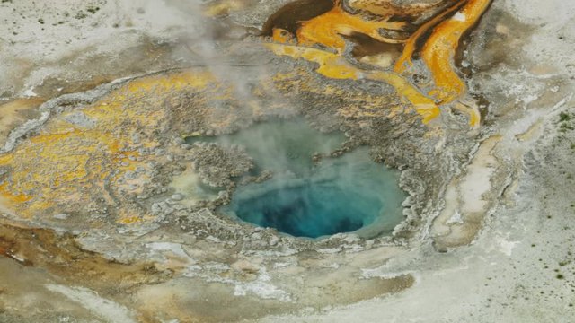 Aerial view geothermal hot springs Yellowstone Park USA