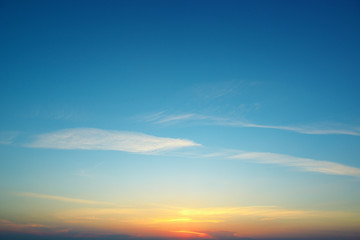 Sunset against blue sky and clouds