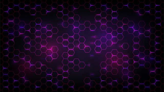 Abstract dark background with purple luminous hexagons, technology, neon  vector de Stock | Adobe Stock