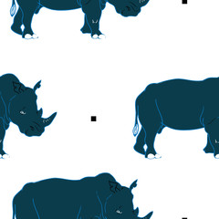 Rhino vector seamless pattern  for textile, fabric, fashion clothes. African animal illustration isolated on background