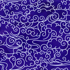 Seamless oriental pattern with clouds, chinese ornament on a watercolor background