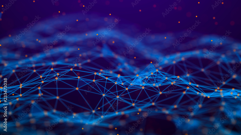 Poster Abstract technology background. Network connection. Artificial intelligence. Science background. Big data digital background. 4k rendering.