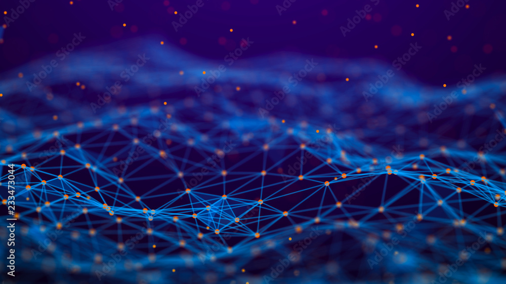 Poster Abstract technology background. Network connection. Artificial intelligence. Science background. Big data digital background. 4k rendering.