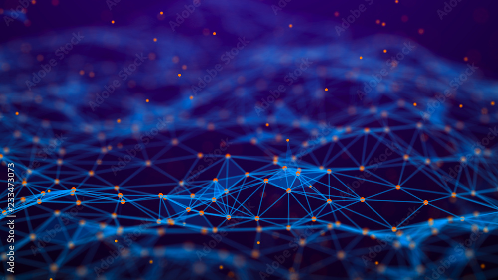 Poster Abstract technology background. Network connection. Artificial intelligence. Science background. Big data digital background. 4k rendering.