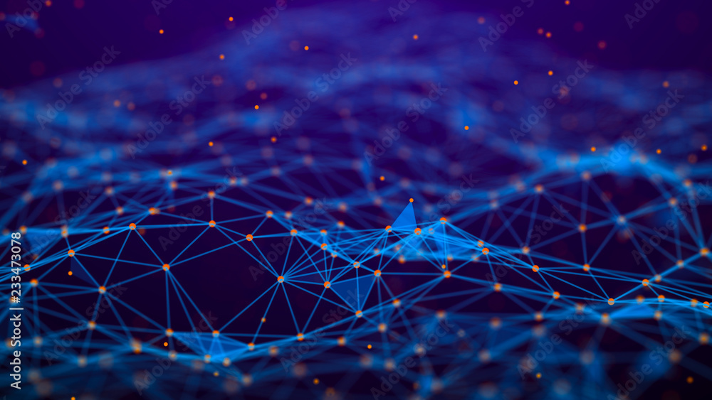 Poster Abstract technology background. Network connection. Artificial intelligence. Science background. Big data digital background. 4k rendering.