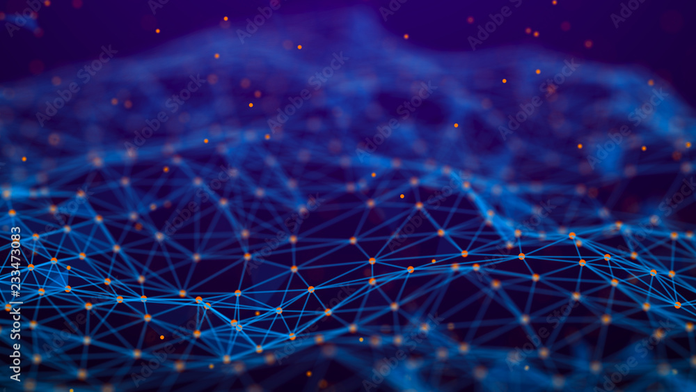 Poster Abstract technology background. Network connection. Artificial intelligence. Science background. Big data digital background. 4k rendering.