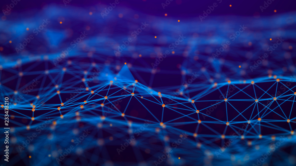 Poster Abstract technology background. Network connection. Artificial intelligence. Science background. Big data digital background. 4k rendering.