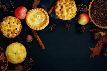 Overhead view of mini pies - Apple pecan pies or tarts