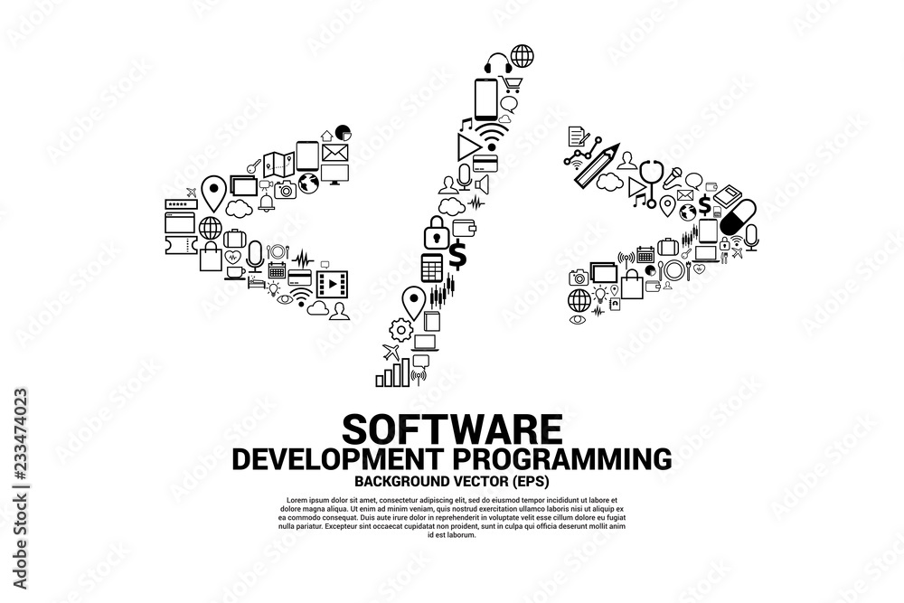 Fototapete Vector Polygon software development programming tag  with  functional utility icon. Concept for Programming language technology and coding.