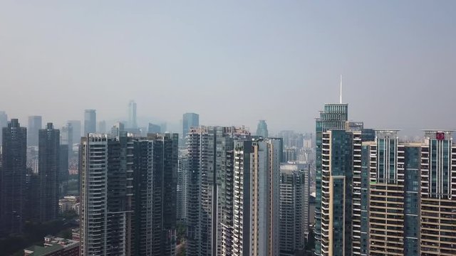 Guaznghou, China. Aerial shot of congested apartement buildings block in Tianhe district, on a sunny day in the afternoon