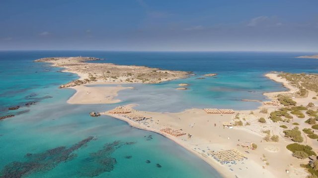 Elafonissi beach on Crete island with azure clear water, Greece, Europe. Crete is the largest and most populous of the Greek islands. 
