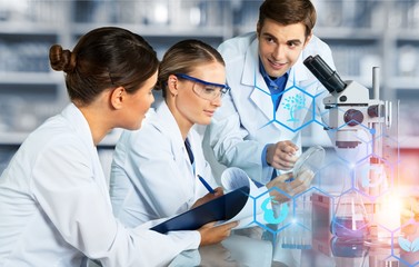 Group of the scientists working at the laboratory