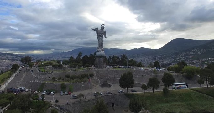 Aerial shot of El Panecillo in Quito Ecuador