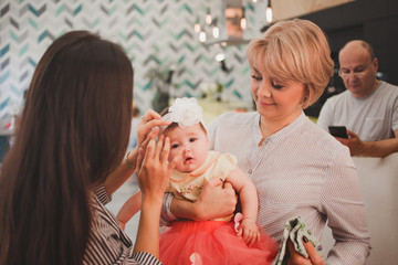 Family dinner. Family receives guests, a festive meeting