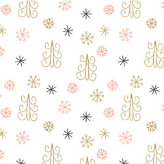 Christmas decoration pattern, seamless background, hand drawn elements.